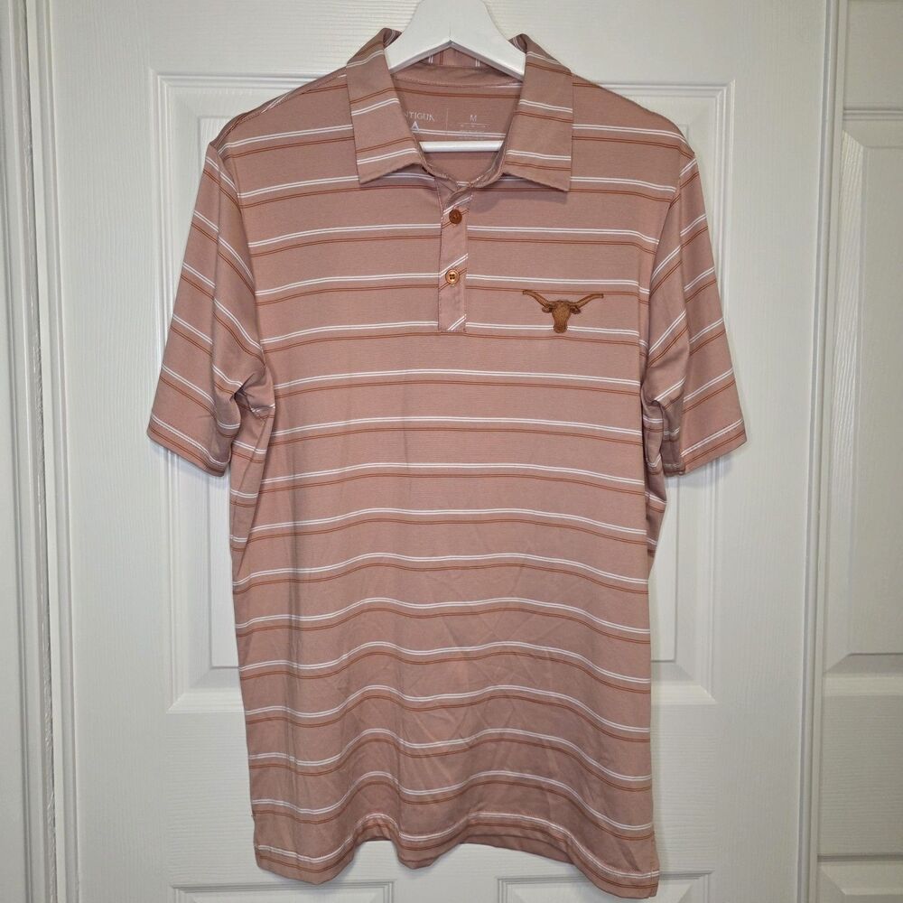 University of Texas Orange White Striped Polo Shirt Men's Antigua Medium